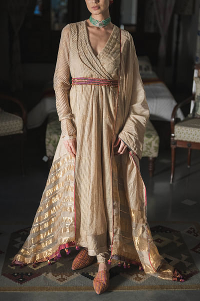 Gold foil block printed anarkali