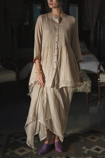 Gold foil block printed pintuck shirt