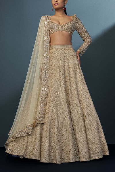 Gold geometric embellished lehenga set