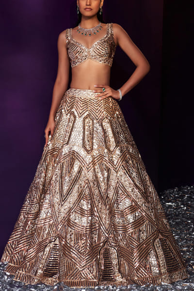 Angad Singh Gold geometric embroidered lehenga set ANGOCT2413
