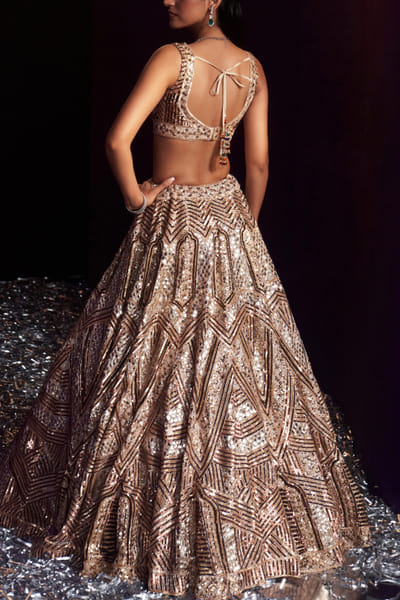 Angad Singh Gold geometric embroidered lehenga set ANGOCT2413