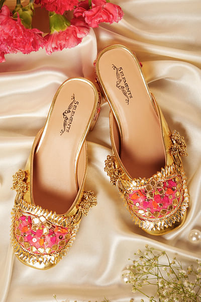 Gold gota embroidered mule heels