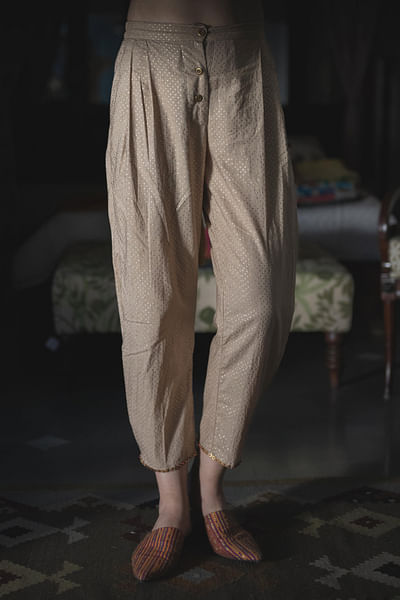 Gold handblock foil printed pants