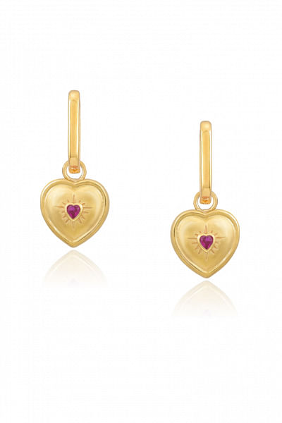 Gold heart Swarovski hoop drop earrings