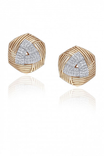 Gold hexagon diamond stud earrings