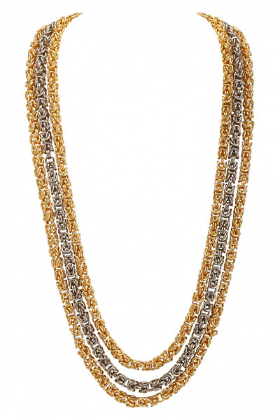 Gold interlink chain weave layered necklace