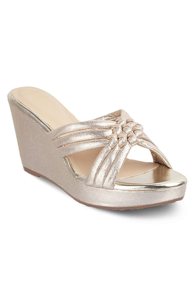 Gold knotted cross strap wedges