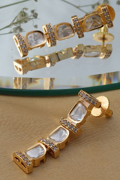 Gold kundan and diamond earrings