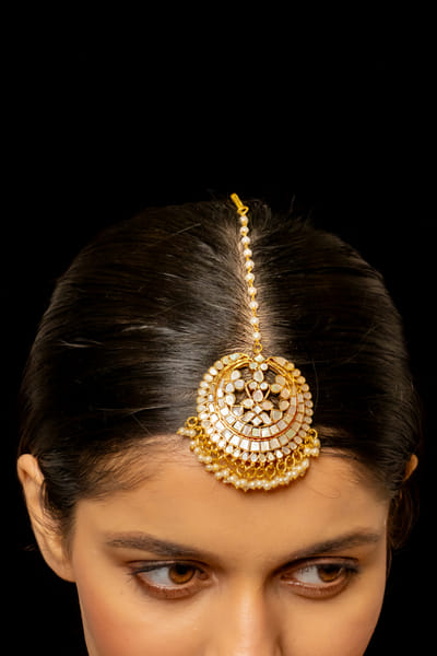 Shlok Jewels Gold kundan and pearl maang tikka SHJMAY24D1022