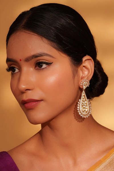 Gold kundan and polki danglers