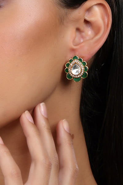 Green teardrop stud earrings