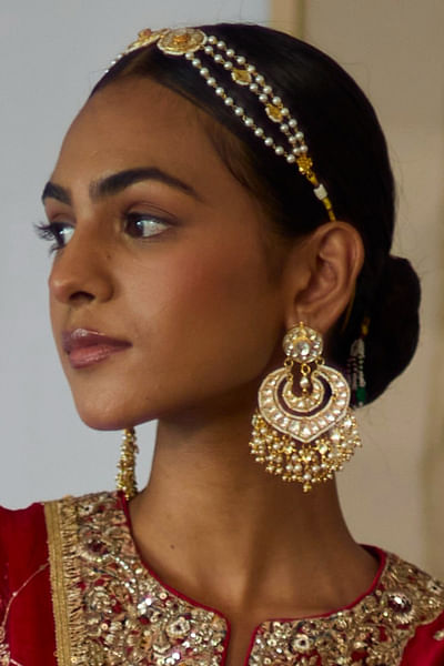 Gold kundan polki and pearl chandbalis