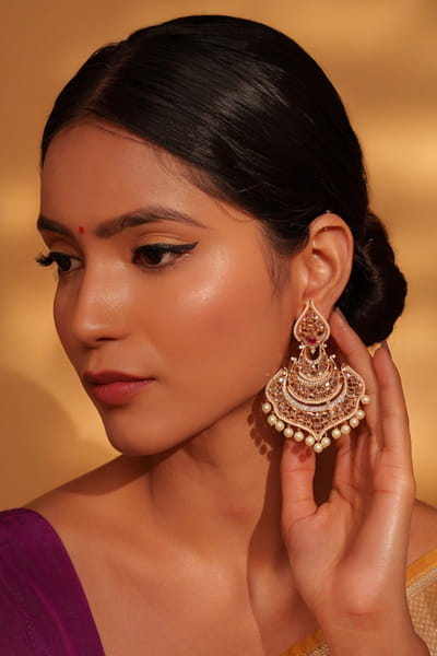 Gold kundan polki danglers