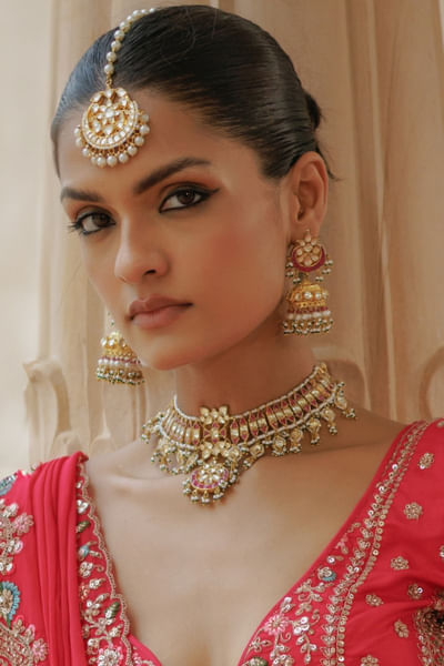 Gold kundan polki jadau maang tikka