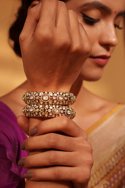 Gold kundan polki kada bangles