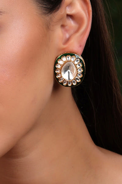 Green meenakari oversized studs