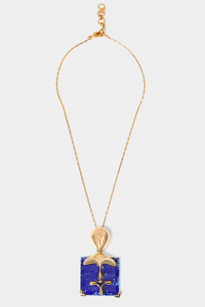 Gold lapis lazuli stone embellished pendant