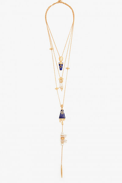Gold lapis lazuli stone layered necklace