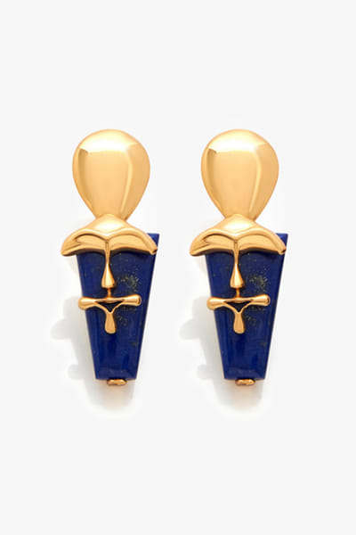 Gold lapis lazuli stone stud earrings