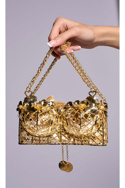 Gold metallic mini bra bag