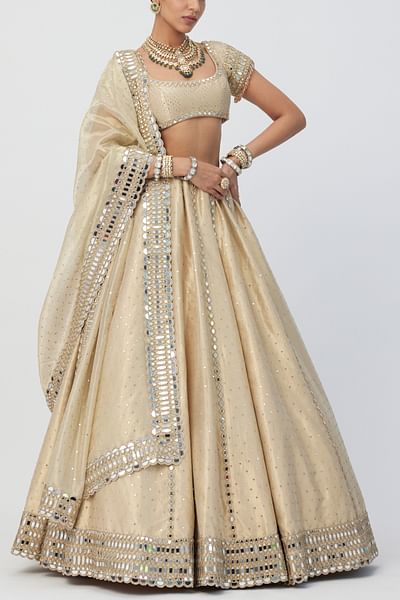 Gold mirror embroidered lehenga set