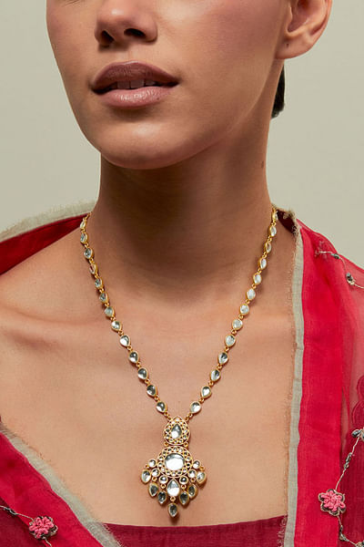 Gold mirror polki necklace