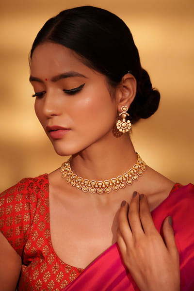 Gold moissanite embellished necklace set