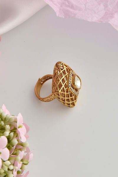 Gold moissanite polki embellished ring