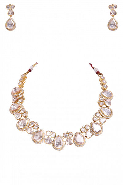 Gold moissanite polki necklace set