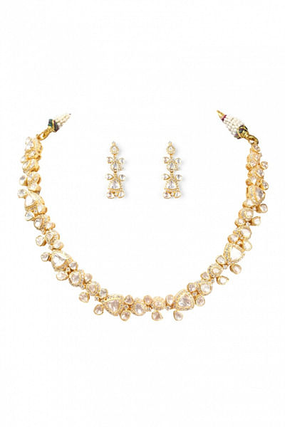 Gold moissanite polki necklace set