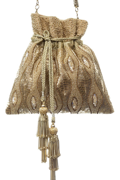 Gold ogee bead embroidered potli bag