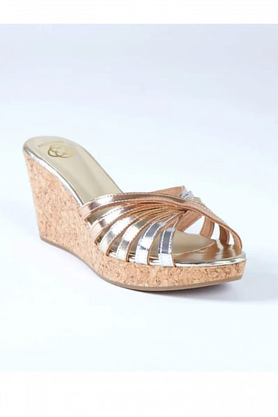 Gold ombre strap wedges