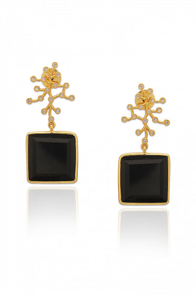 Gold onyx and cubic zirconia earrings