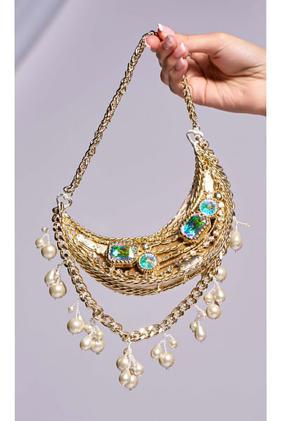 Gold ornamented crescent moon bag