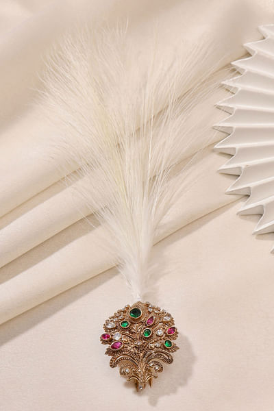 Gold peacock feather gemstone kalangi