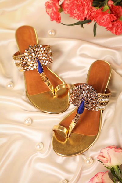 Gold peacock mirror work kolhapuri heels