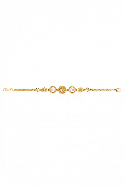 Gold pearl and stone bracelet