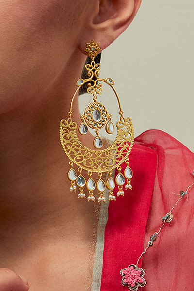 Gold pearl chandbalis