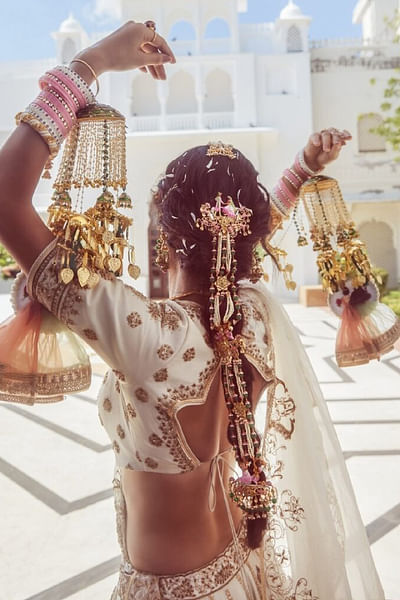 Gold pearl embellished braid ornament
