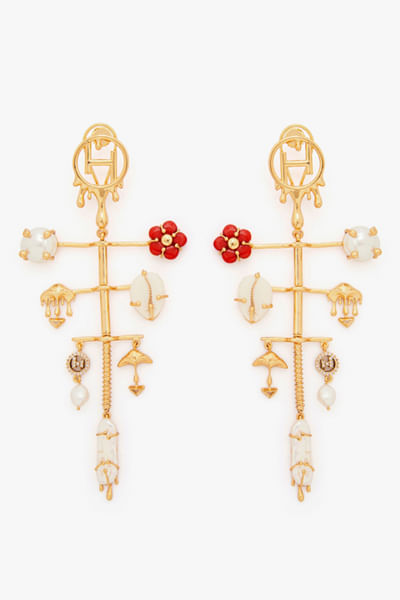 Gold pearl embellished earrings