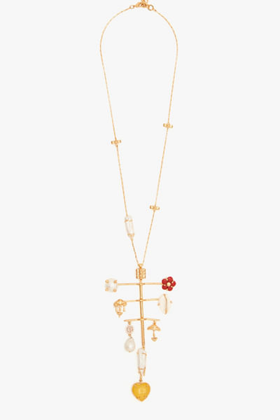 Gold pearl embellished necklace