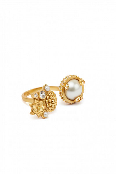 Gold pearl statement ring