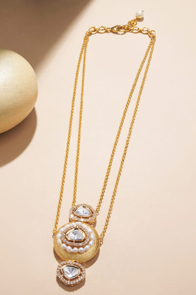 Gold polki and pearl chain necklace