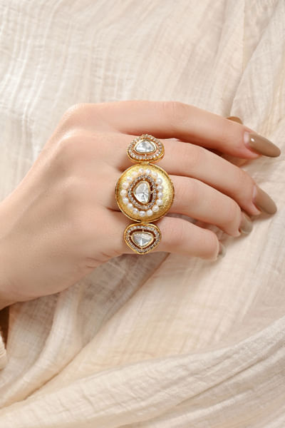 Gold polki and pearl ring