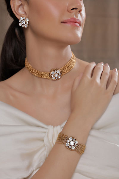 Gold polki chain bracelet