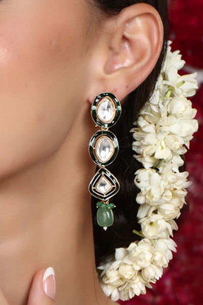 Green meenakari kundan emerald earrings
