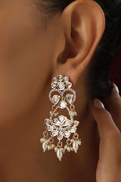 Gold polki embellished danglers