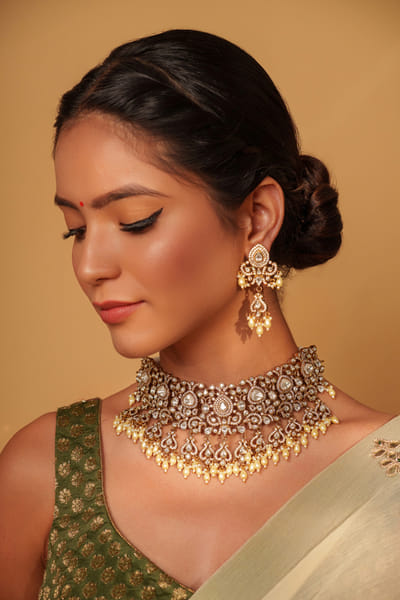 Gold polki kundan necklace set