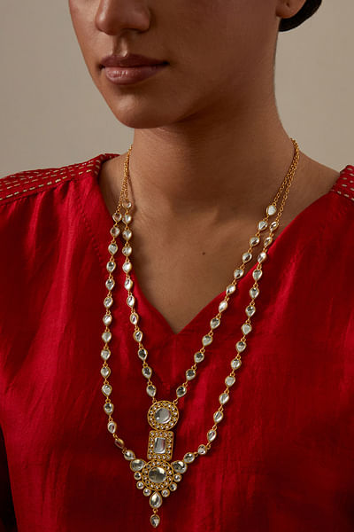 Gold polki mirror necklace