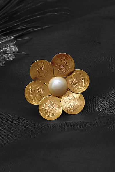 Gold pearl embellished ring